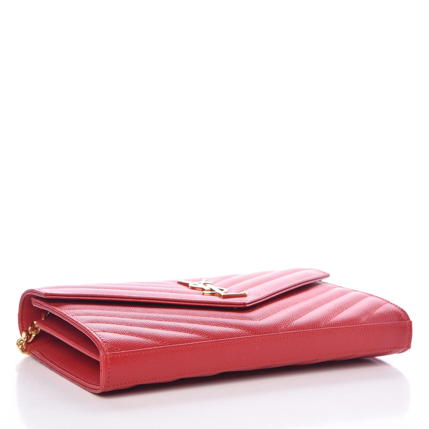 Grain De Poudre Matelasse Chevron Monogram Chain Wallet New Red