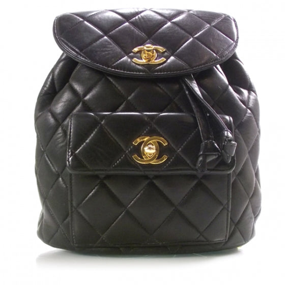 Lambskin Quilted Backpack Black