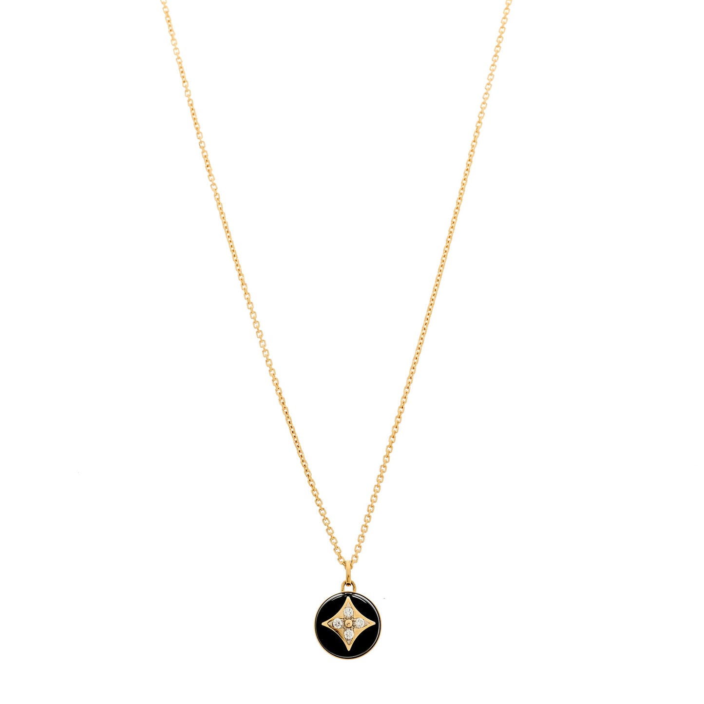 18K Yellow Gold Diamond Black Onyx Color Blossom Medallion Pendant Necklace