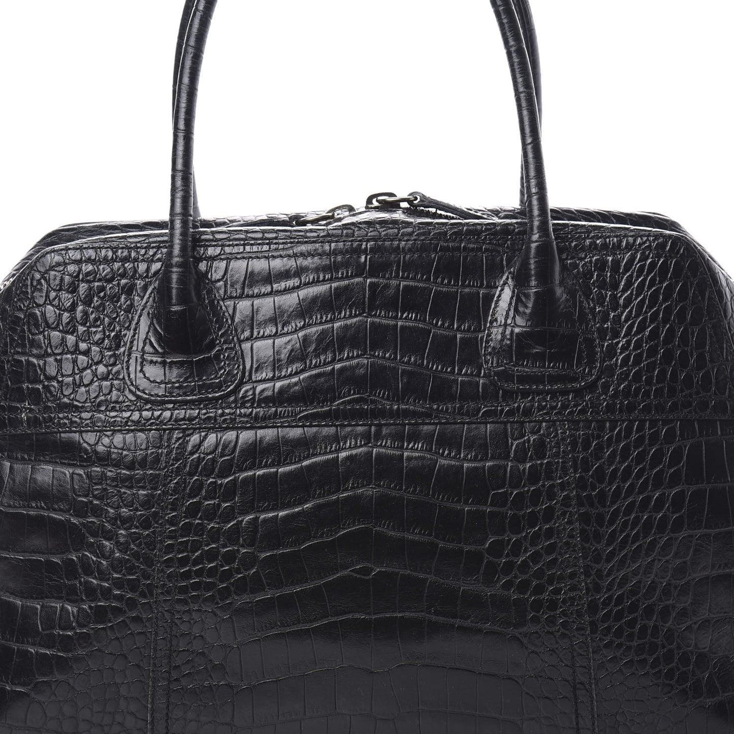Calfskin Crocodile Embossed Satchel Black