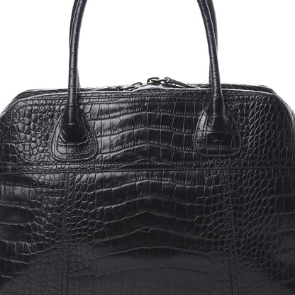 Prada Calfskin Crocodile Embossed Satchel Black 8 of 15