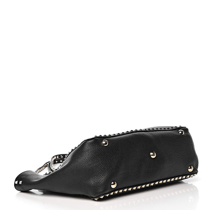 Valentino Garavani Alce Printed Calfskin Medium Rockstud Tote Black 5 of 14