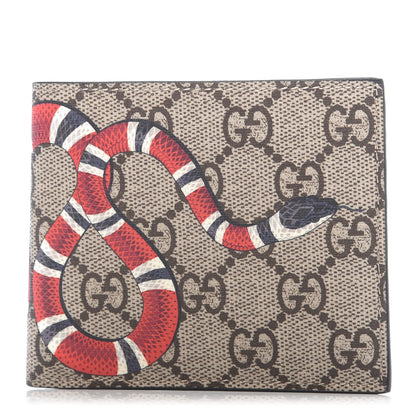 Gucci GG Supreme Monogram Selleria Calfskin Kingsnake Nice Bi-Fold Wallet Beige Ebony Multicolor Black 1 of 7