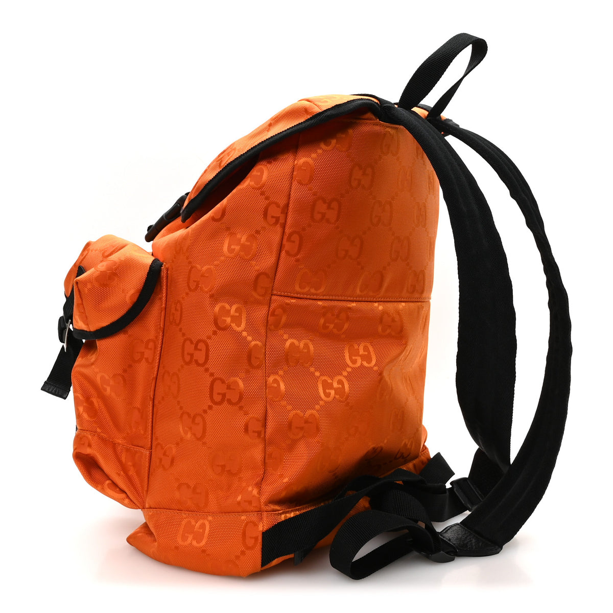 Gucci Econyl Nylon Monogram Off The Grid Utility Pocket Backpack Carrot Orange Black 3 of 11