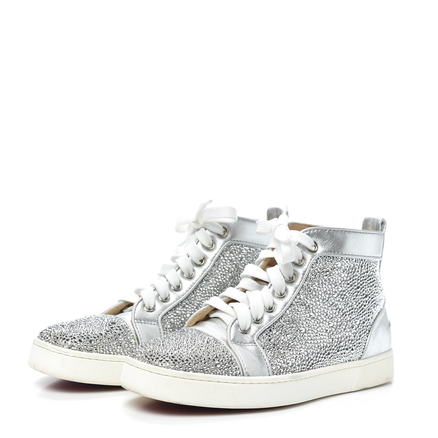 Christian Louboutin Veau Velours Strass Womens Louis Flat Sneakers 38 Silver 3 of 7