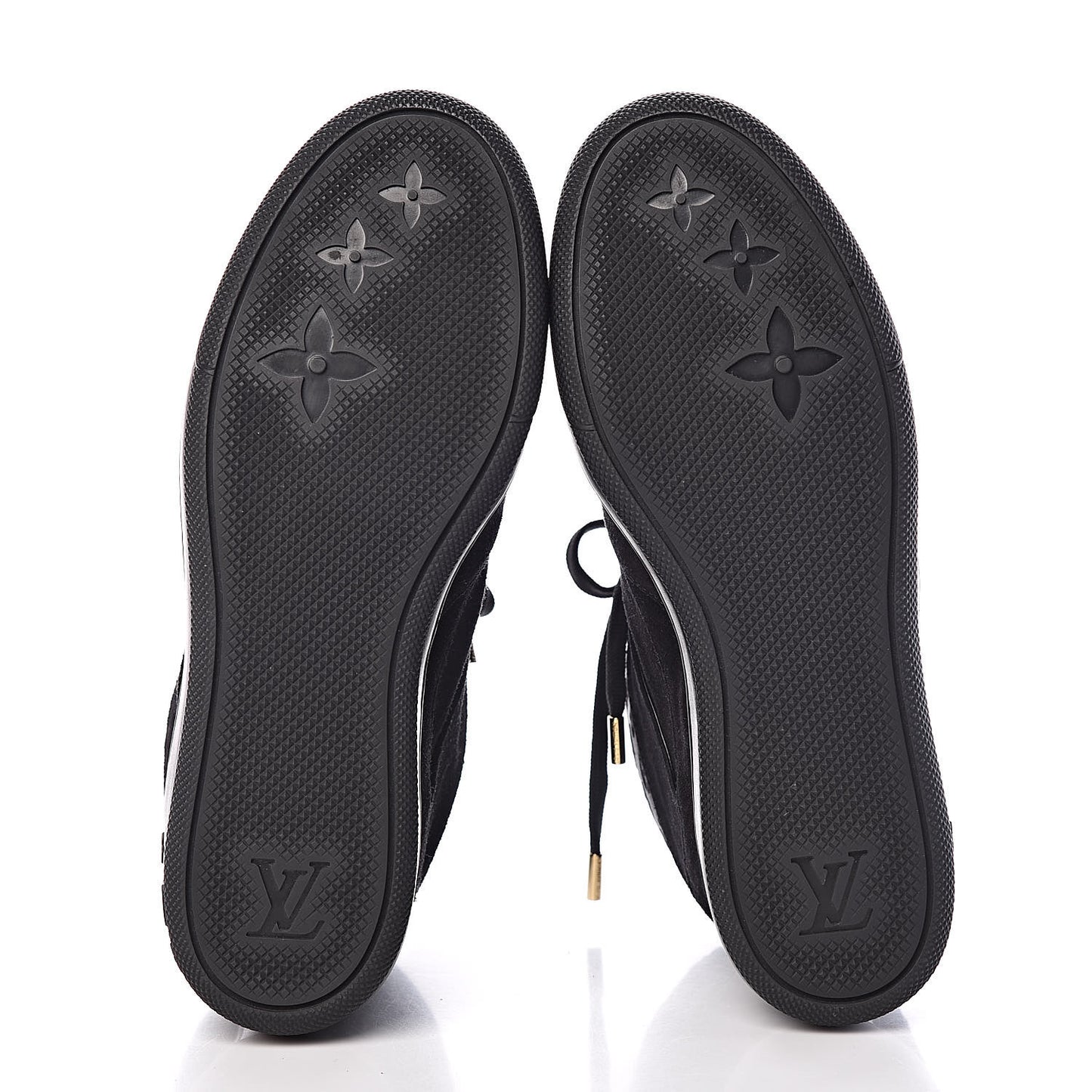 Calfskin Suede Monogram Cliff Top Wedge Sneakers 38.5 Black