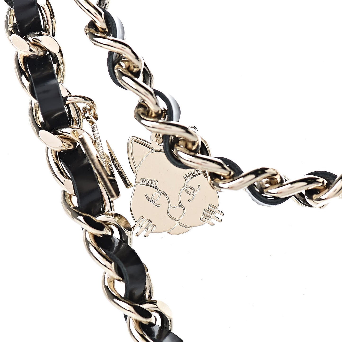 Glazed Calfskin Crystal Charm Necklace Black Gold