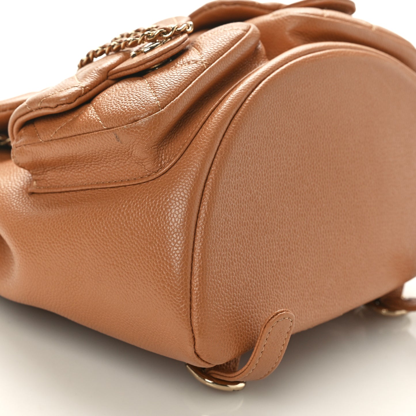 Shiny Caviar Quilted Medium Duma Pockets Drawstring Backpack Dark Beige