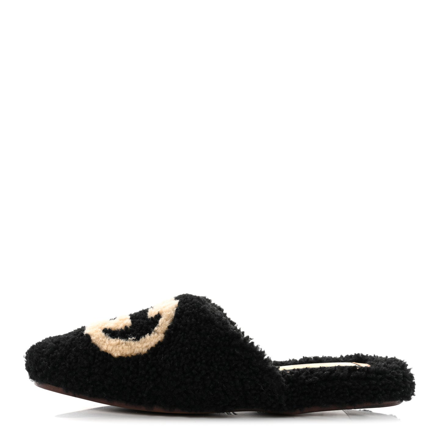 Shearling Interlocking G Womens Eileen Slippers 35 Black Butterscotch