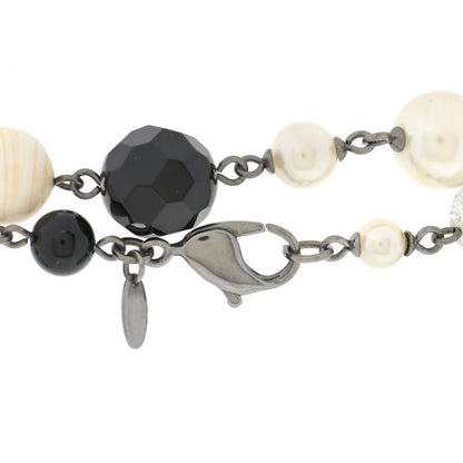 Chanel Pearl Beaded Crystal CC Long Necklace Black Silver 8 of 9