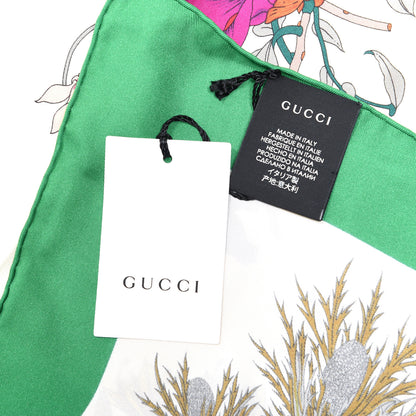 Gucci Silk Flora Gothic Square Scarf Ivory Dark Green 4 of 5