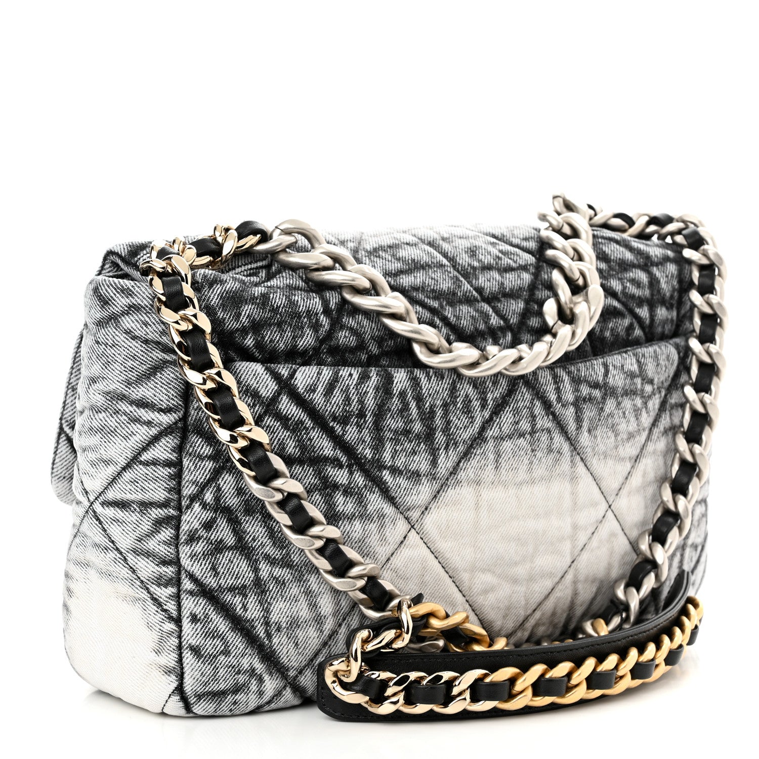 Chanel Washed Denim Quilted Medium Chanel 19 Flap Black White 2 of 10