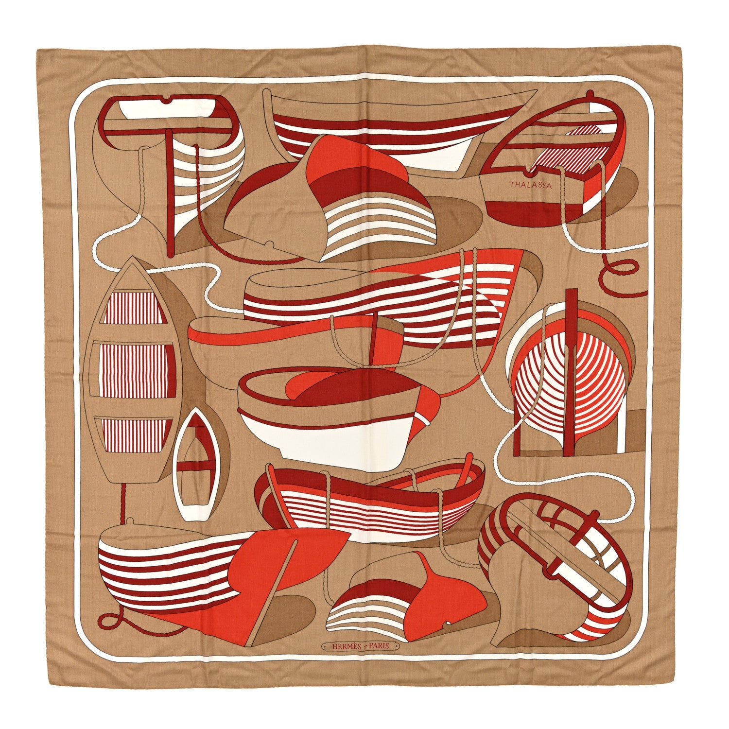 Hermes Cashmere Silk Thalassa Shawl 140 Beige Dore Rouge Brique 1 of 4