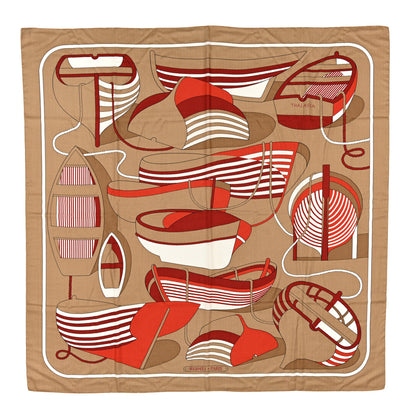Hermes Cashmere Silk Thalassa Shawl 140 Beige Dore Rouge Brique 1 of 4