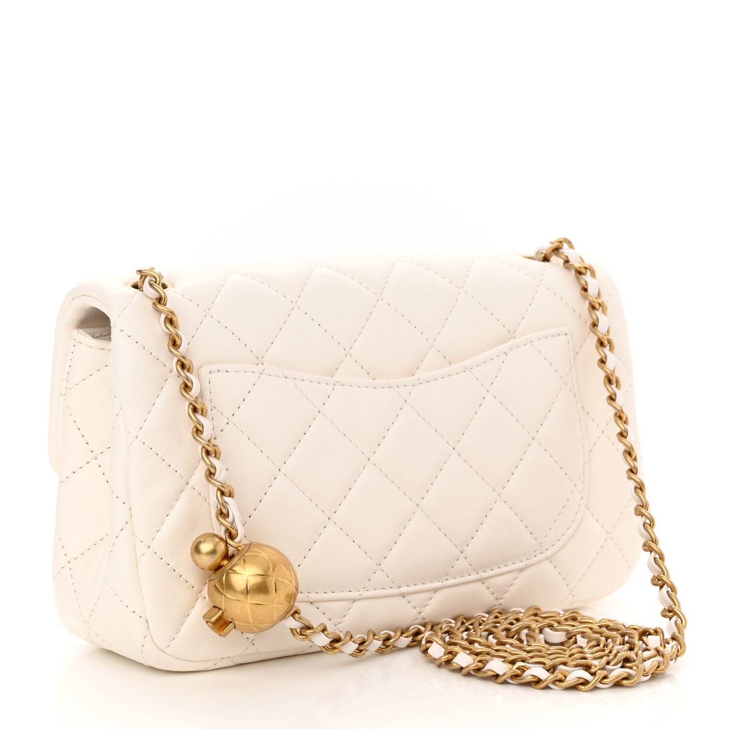 Lambskin Quilted Mini Rectangular Pearl Crush Flap White