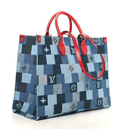 Louis Vuitton Denim Damier Monogram Onthego Blue Rouge 3 of 9