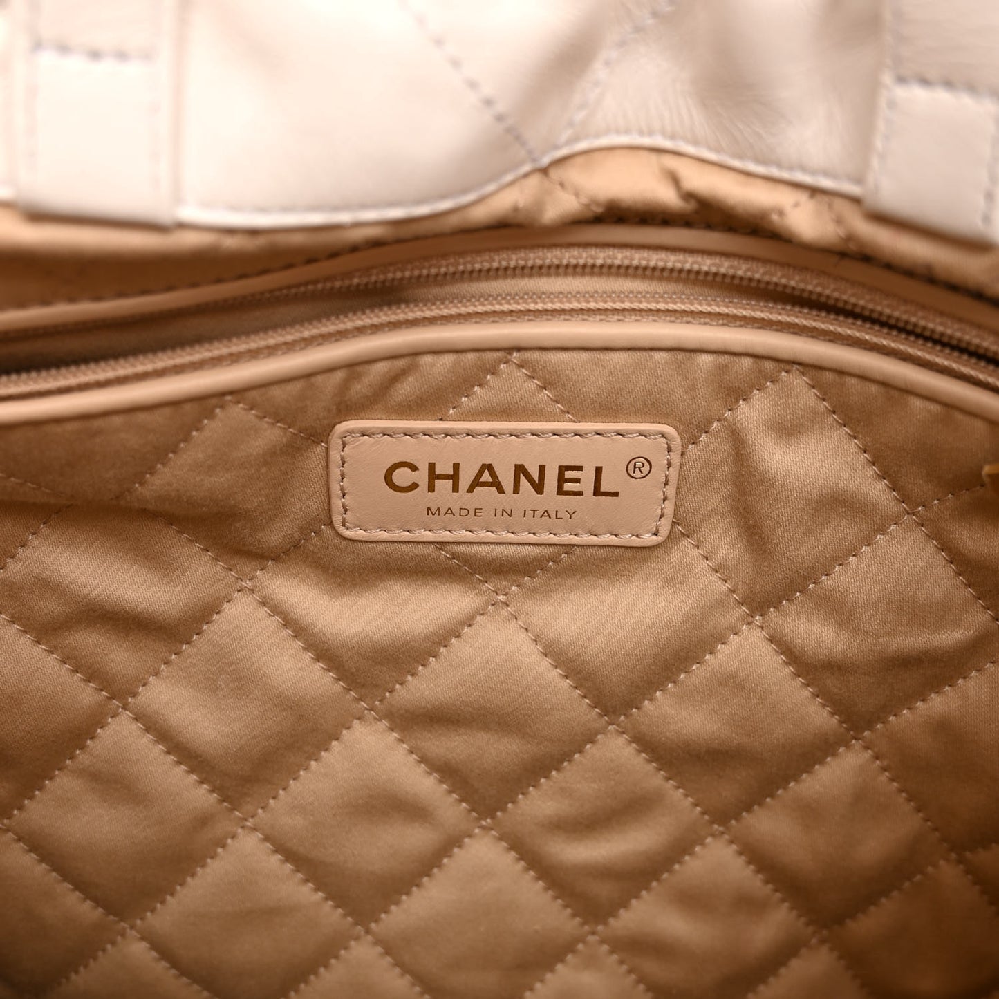 Shiny Calfskin Quilted Chanel 22 Backpack White