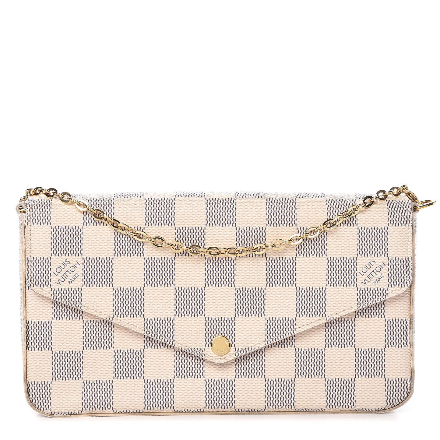 Damier Azur Pochette Felicie Chain Wallet Rose Ballerine