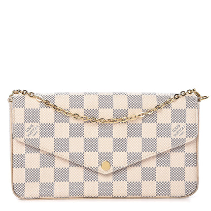 Louis Vuitton Damier Azur Pochette Felicie Chain Wallet Rose Ballerine 1 of 9