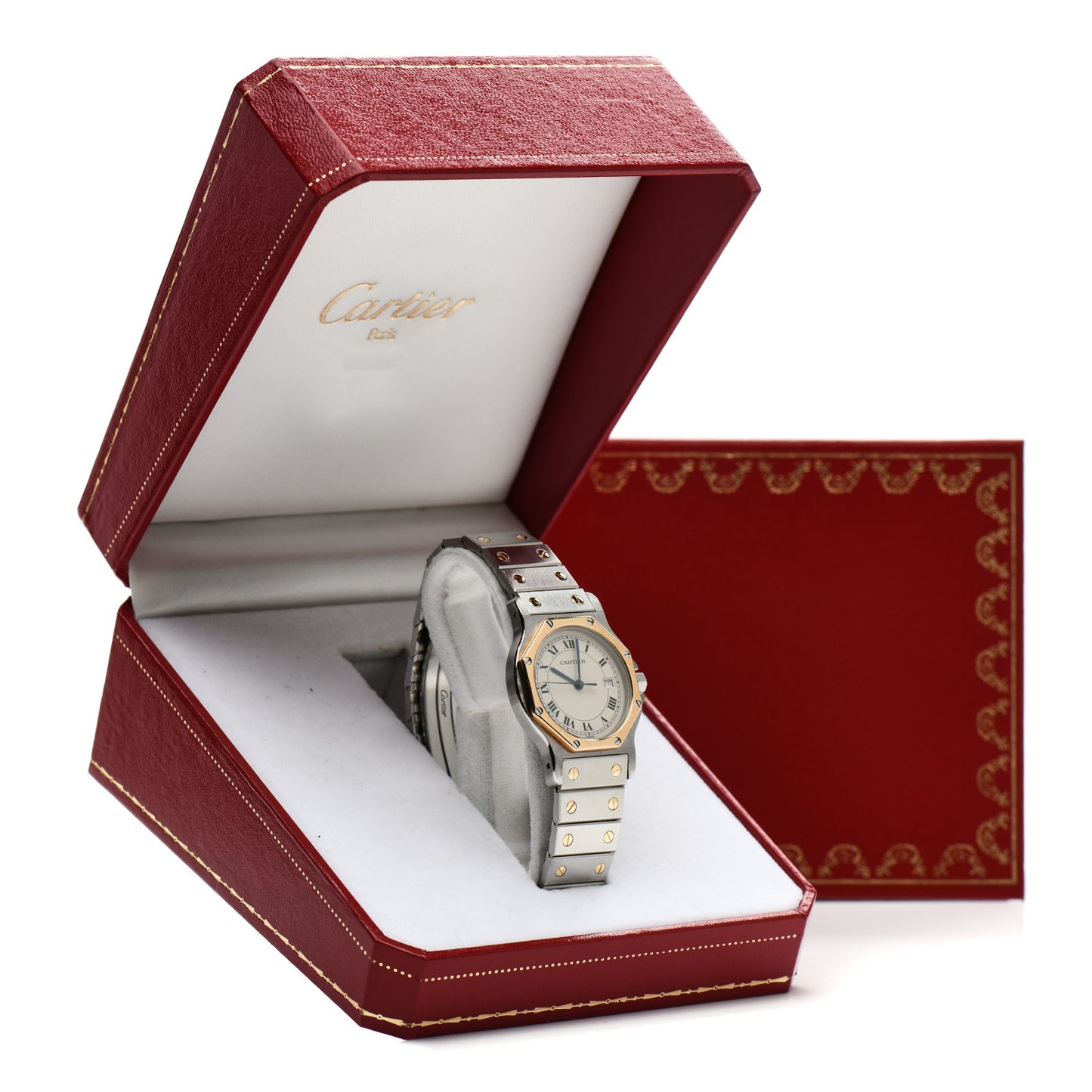 Stainless Steel 18K Yellow Gold 29mm Santos Octagon Quartz Watch