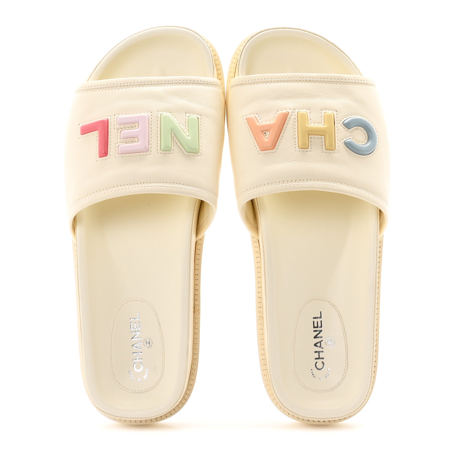 Chanel Lambskin Cha-Nel Mule Sandals 40.5 Ivory Multicolor 2 of 9