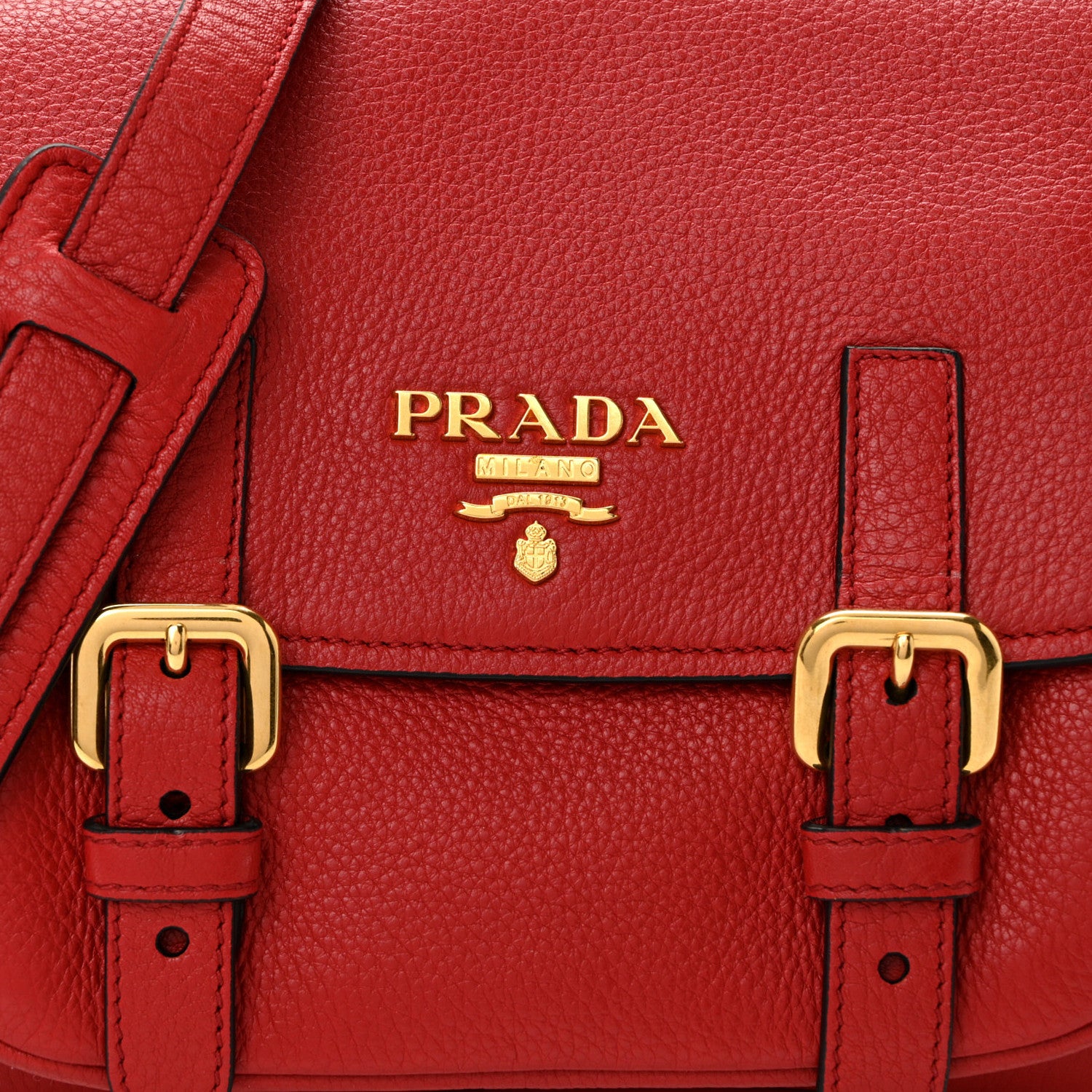 Prada Vitello Daino Double Buckle Messenger Bag Rosso 8 of 10