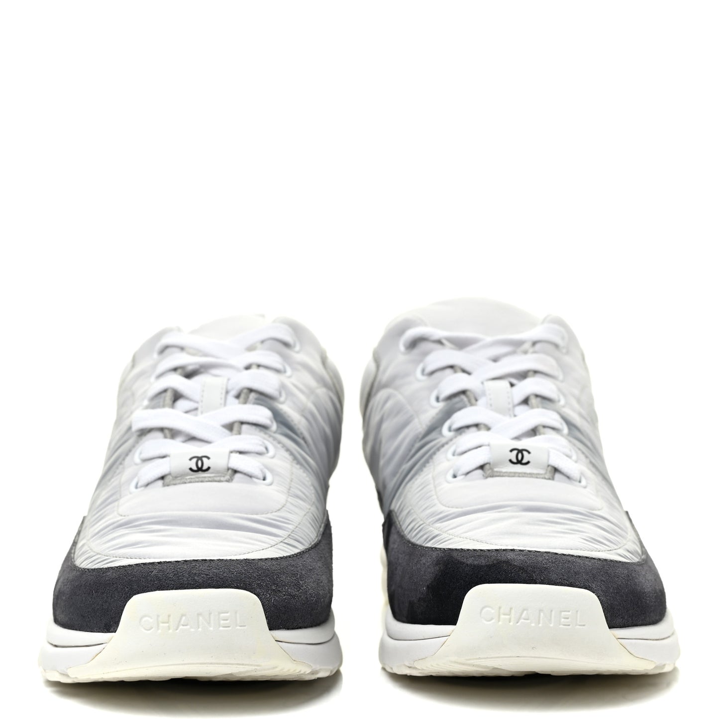 Nylon Lambskin Suede Calfskin CC Sneakers 38.5 White Grey