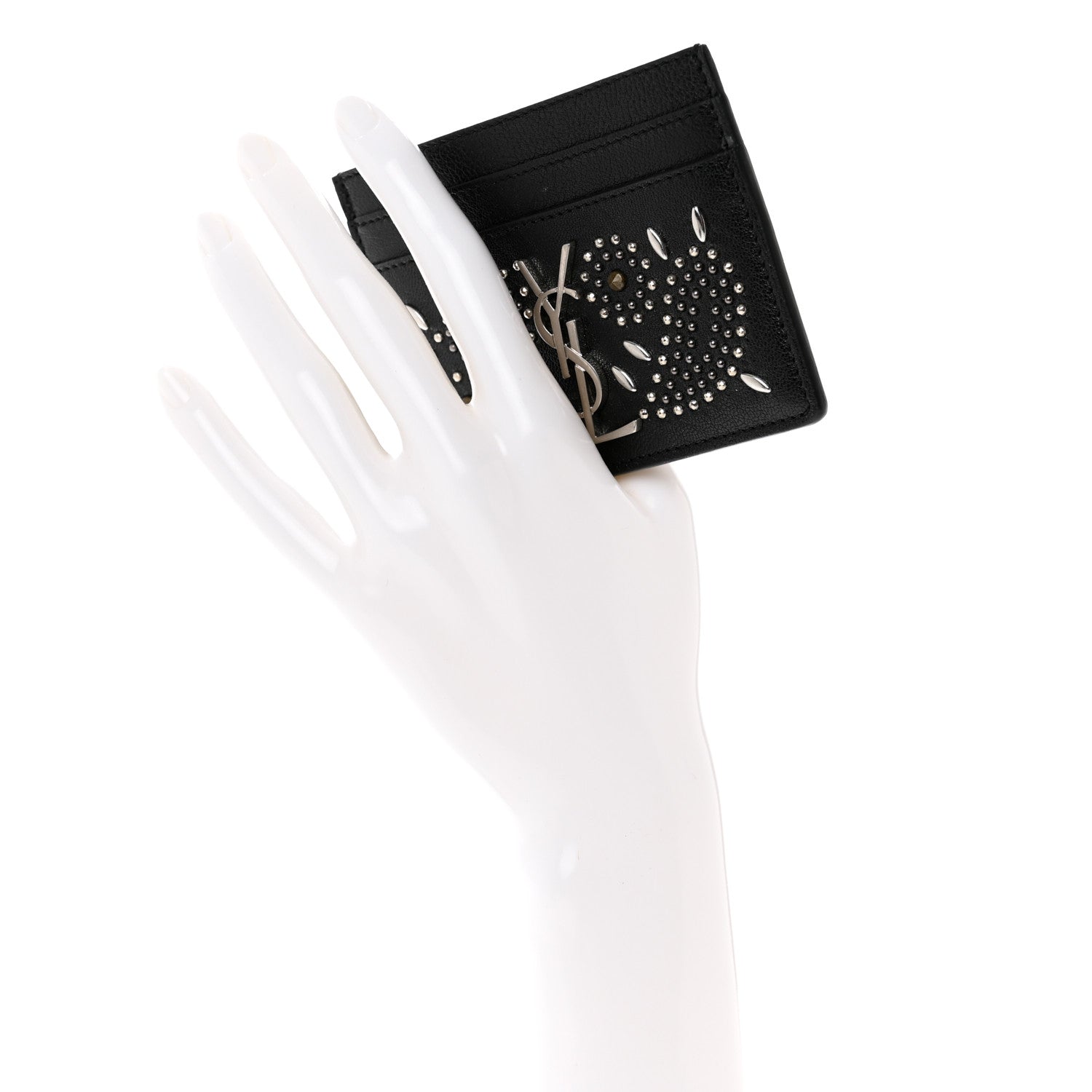 Saint Laurent Calfskin Paisley Studded Monogram Credit Card Case Black 2 of 8