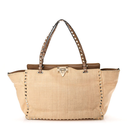 Valentino Garavani Raffia Medium Rockstud Tote Natural 1 of 11