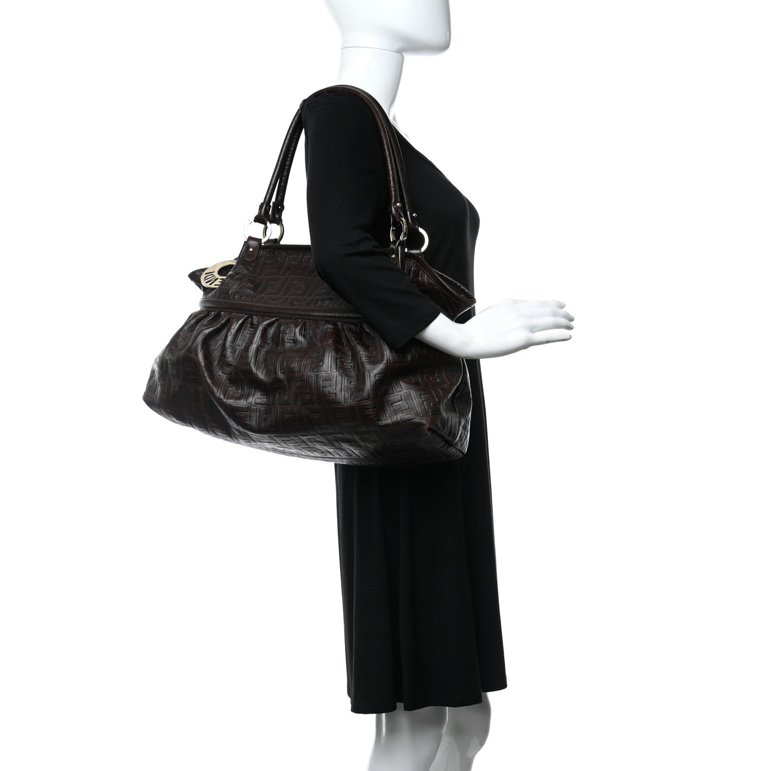 Fendi Vitello Bottalato FF Embossed Large Chef Shopper Tote Chocolate 3 of 12