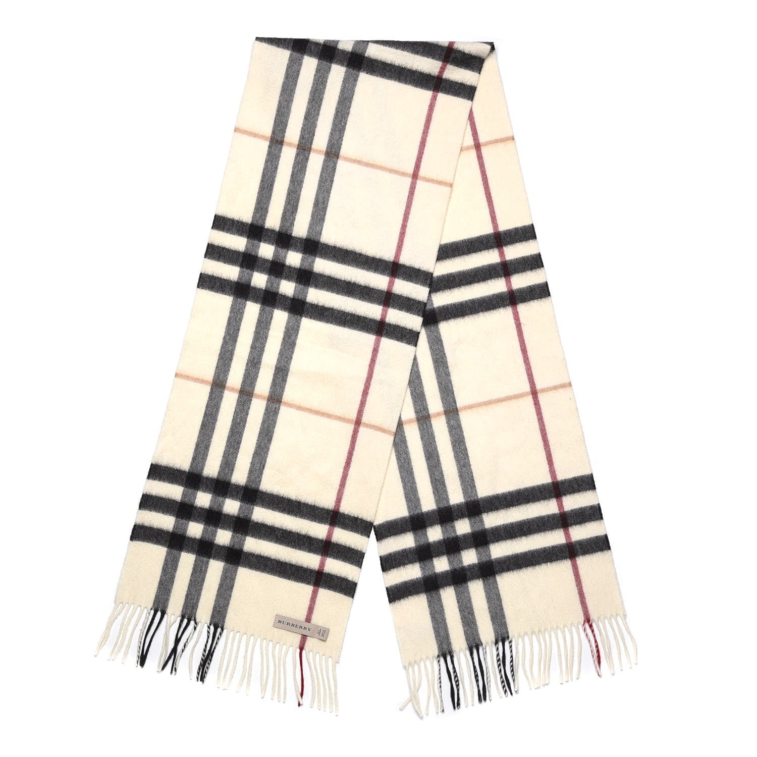 Burberry Cashmere Giant Check Fringe Scarf Ivory 3 of 5