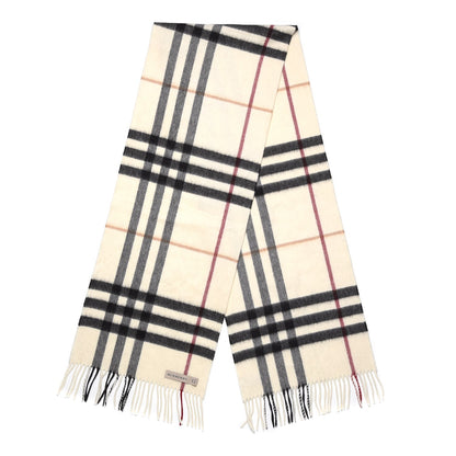 Burberry Cashmere Giant Check Fringe Scarf Ivory 3 of 5