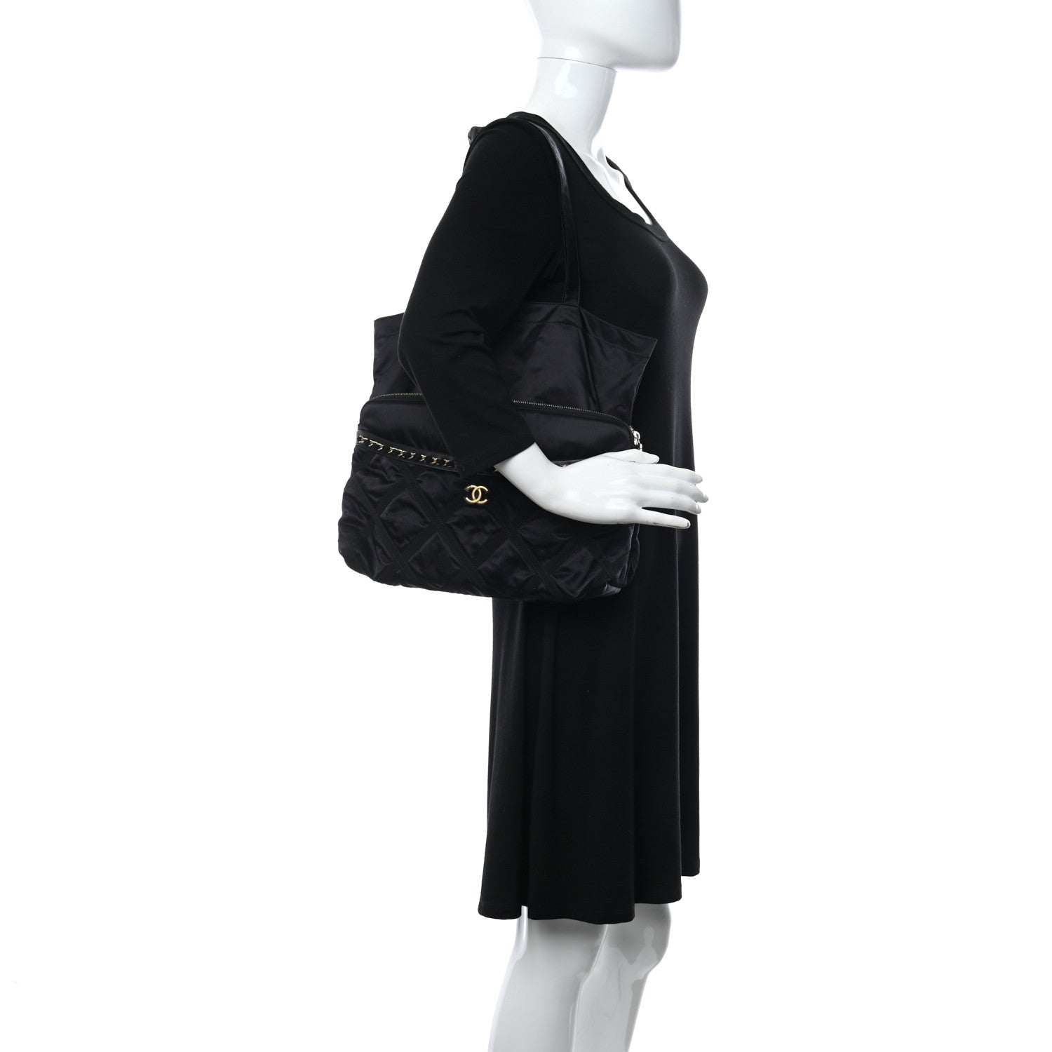 Chanel Nylon Grosgrain Quilted Lifestyle Convertible Clutch with Chain Black 2 of 12