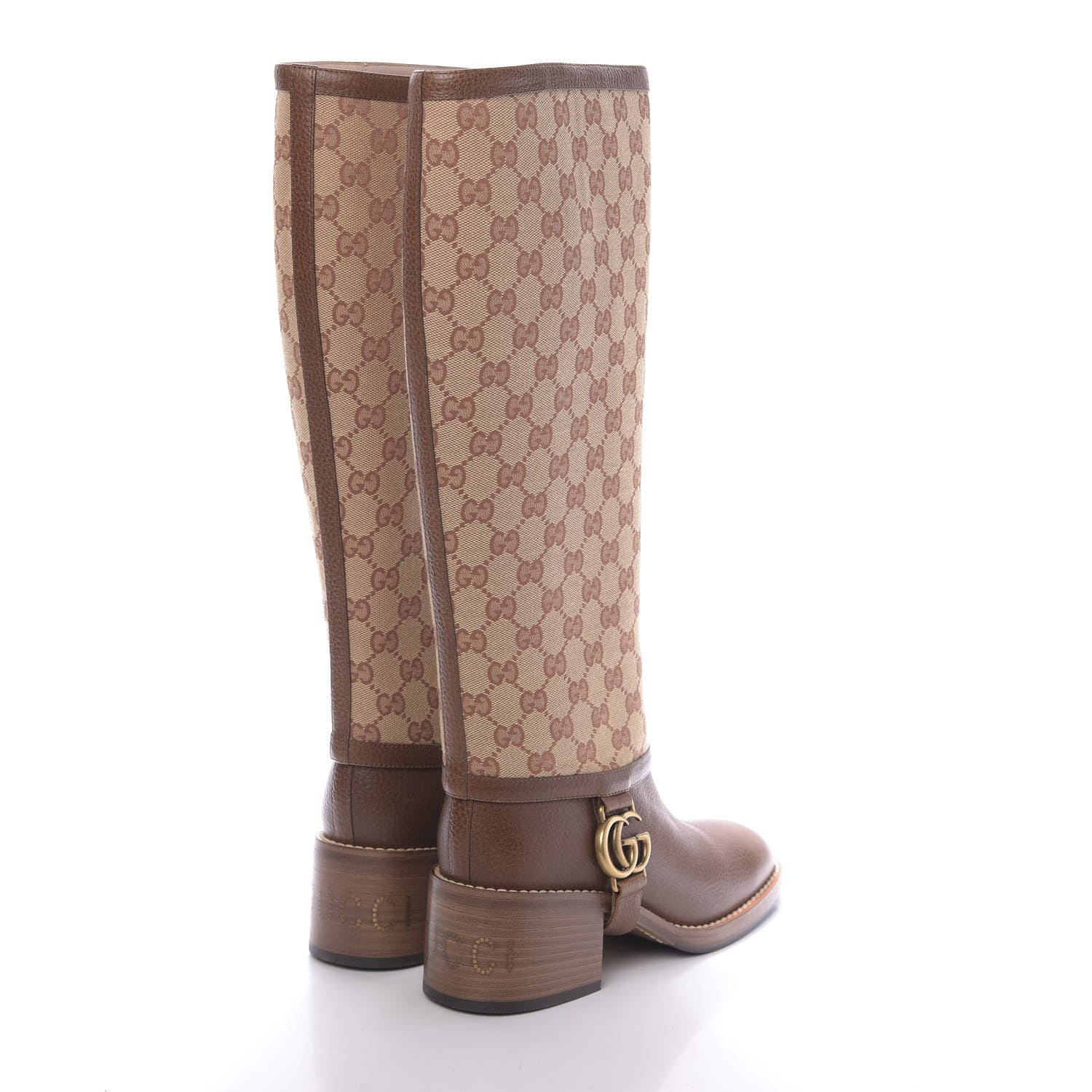 Gucci GG Monogram Calfskin Lola Tall Boots 36.5 Beige Ruggine Cuir 4 of 9