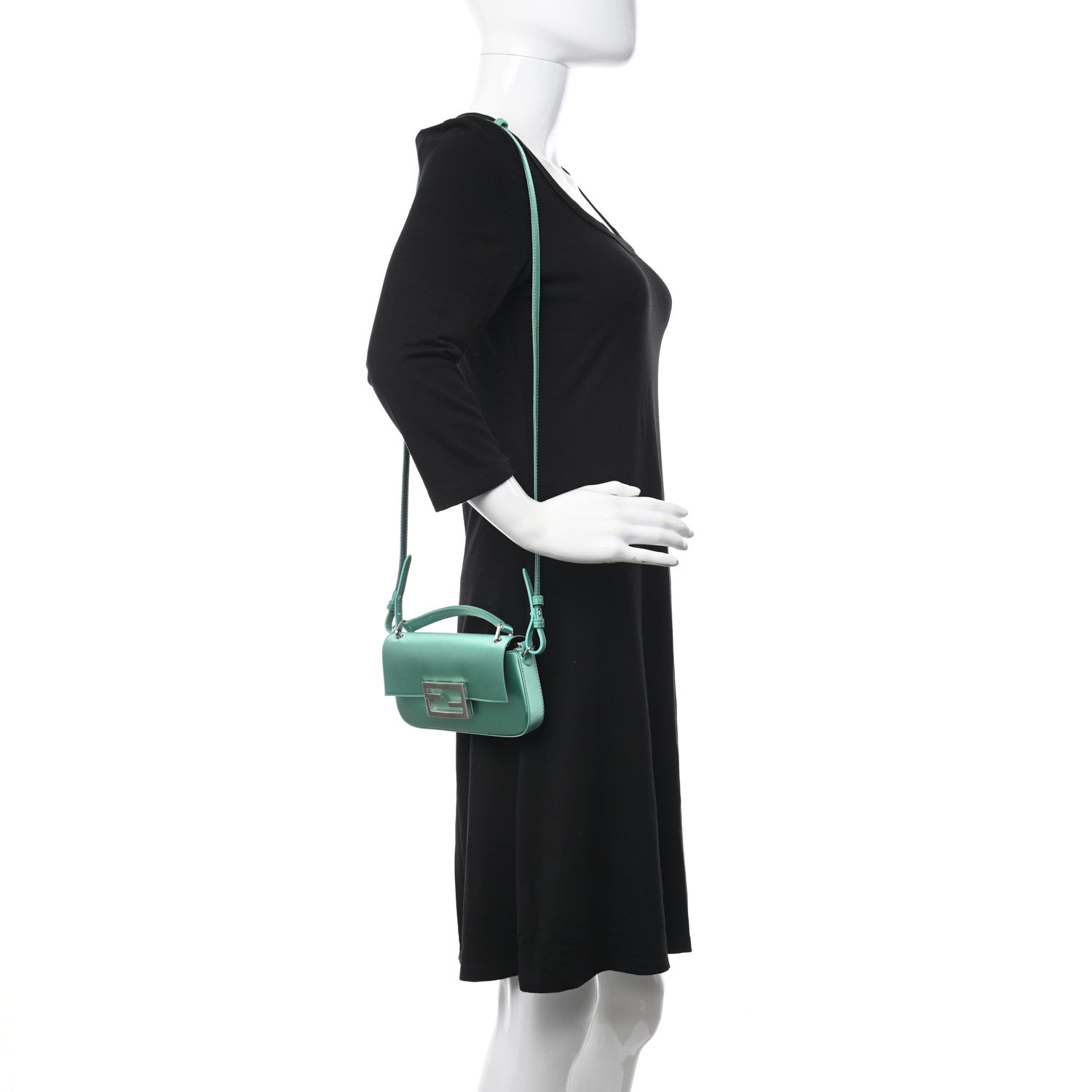 Fendi Silk Satin Phone Baguette Spring Turquoise 2 of 9