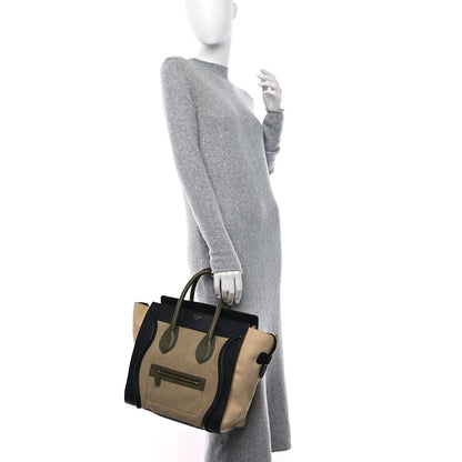 Celine Natural Canvas Calfskin Mini Luggage Beige Black Khaki 2 of 13