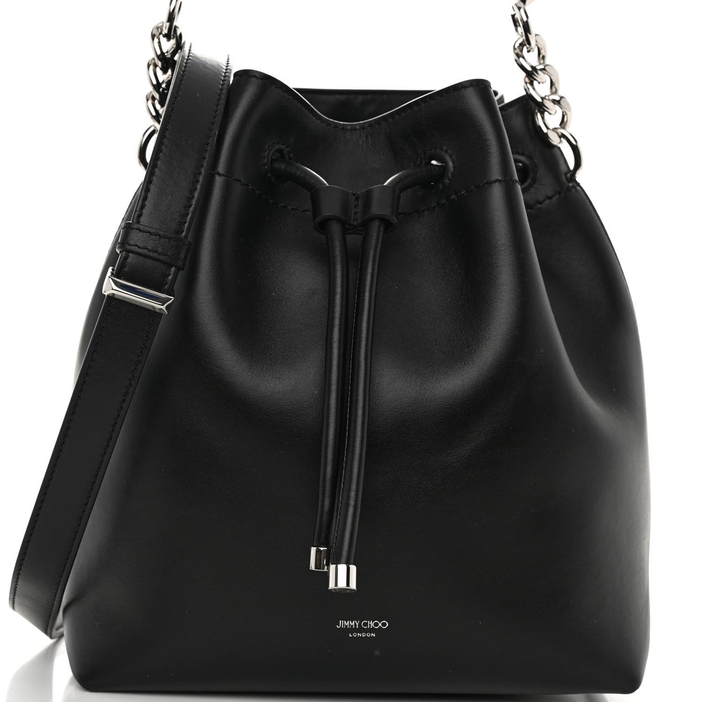 Smooth Shiny Calfskin Bon Bon Bucket Bag Black
