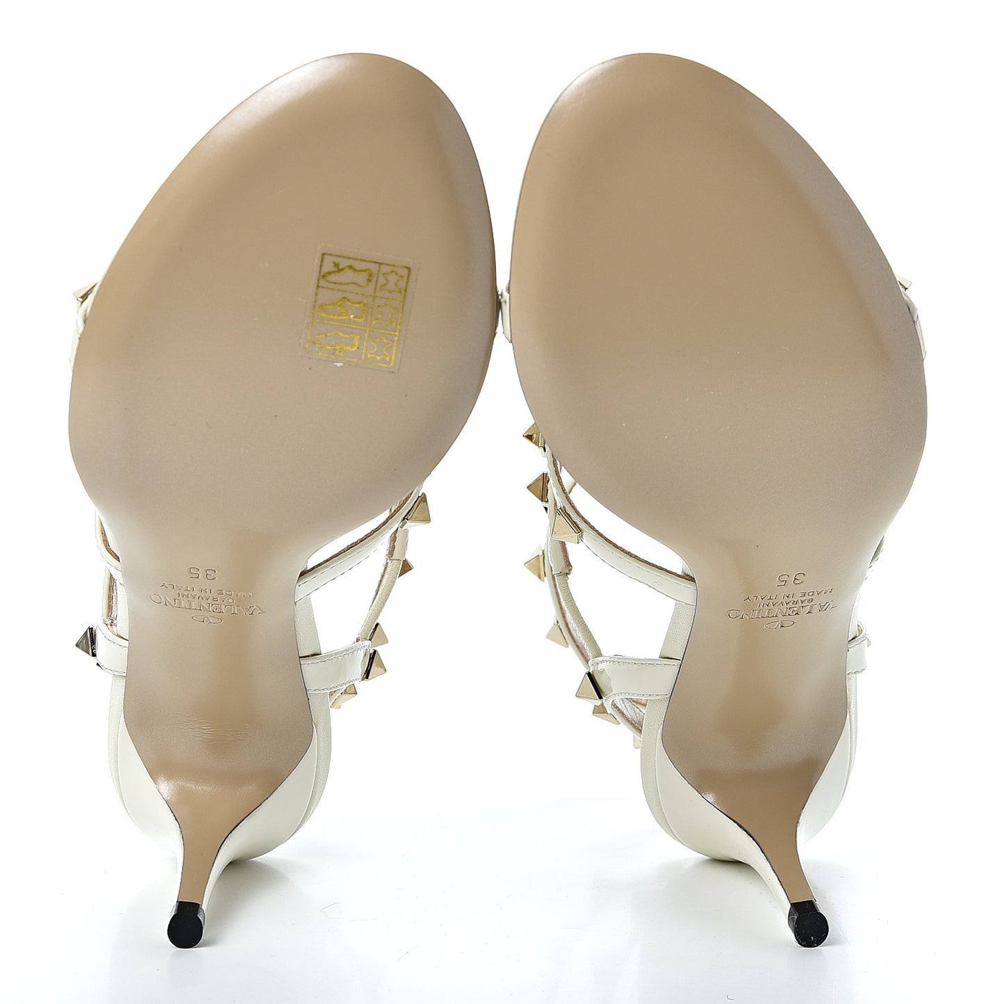 Patent Rockstud Gladiator Mid-Heel Sandals 35 Ivory