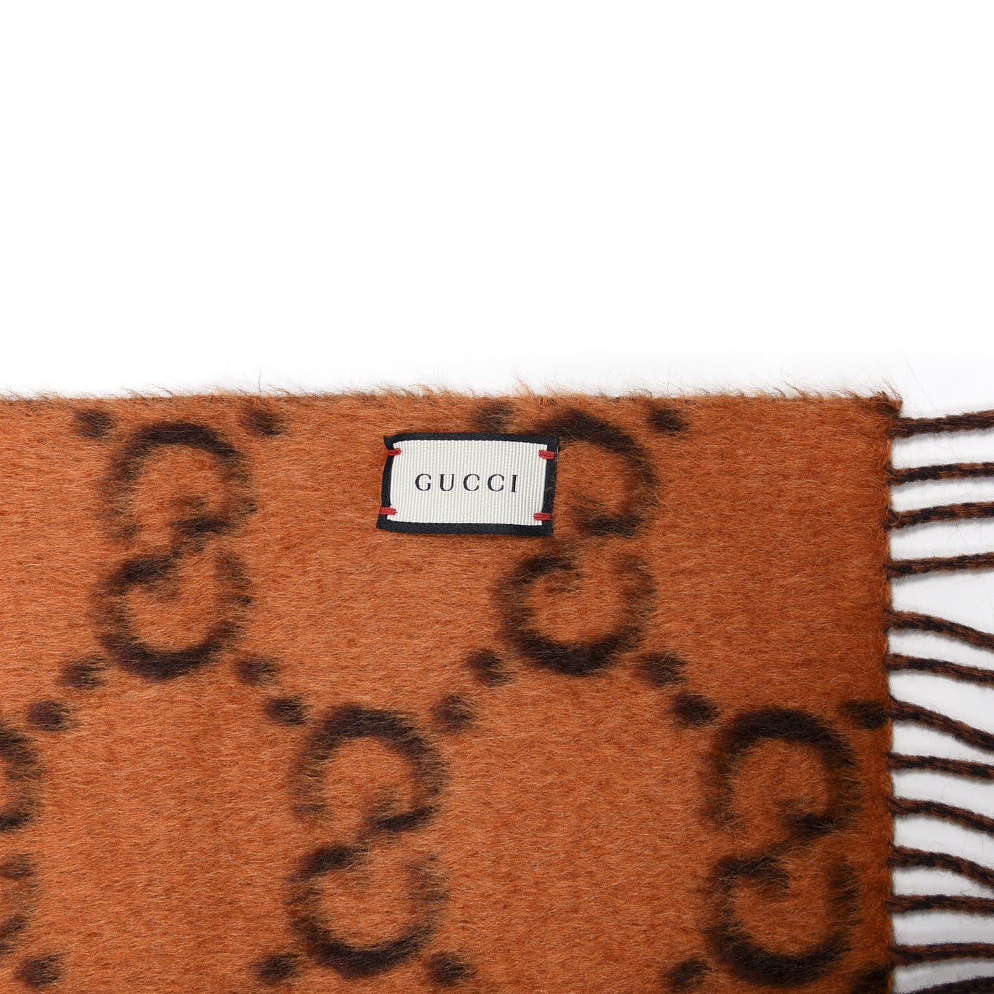Wool Alpaca GG Monogram Big GG Rock Scarf Tangerine Brown