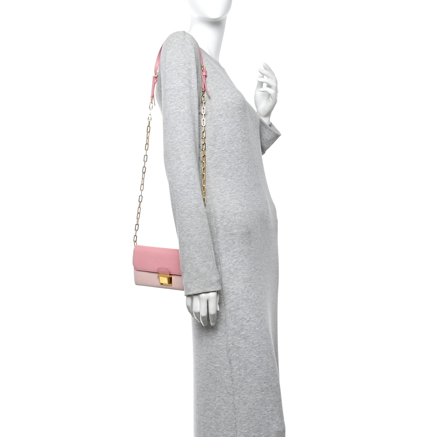 miumiu MADRAS BICOLORE ROSA＋PEONIA Miu Miu Goatskin Madras Bicolor Wallet On Chain Rosa Gemma 1846568