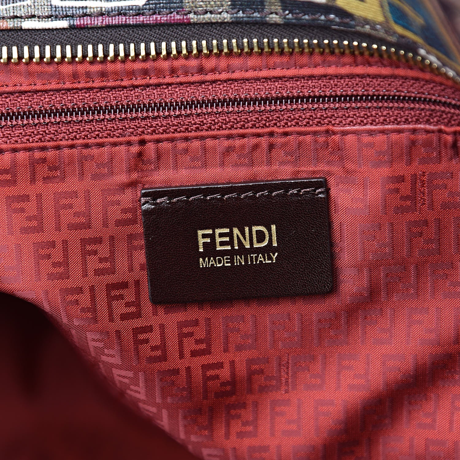 Fendi Zucca Spalmati Vitello FF Multicolor Medium Roll Tote Tobacco Multicolor Marrone 6 of 10