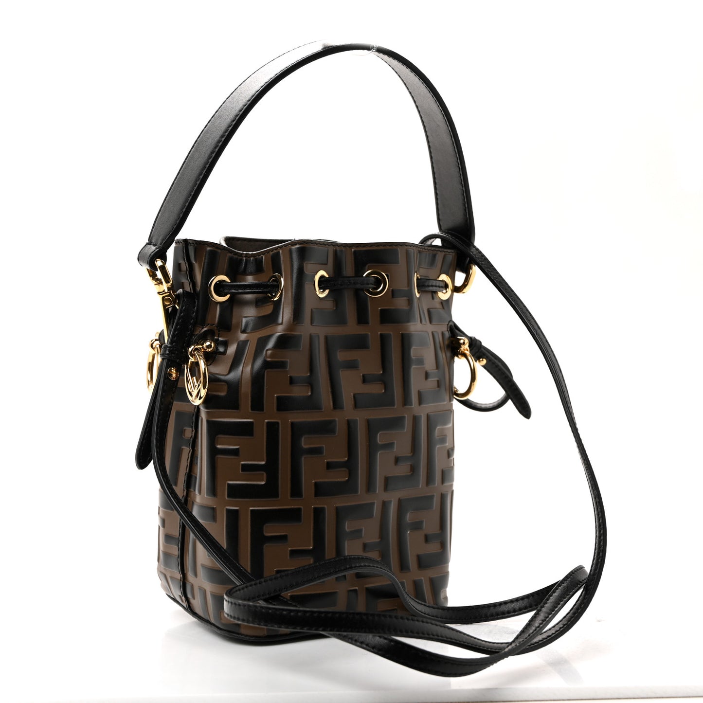 Vitello Liberty F is Fendi Bi-Color FF 1974 Embossed Mini Mon Tresor Bucket Bag Maya Black