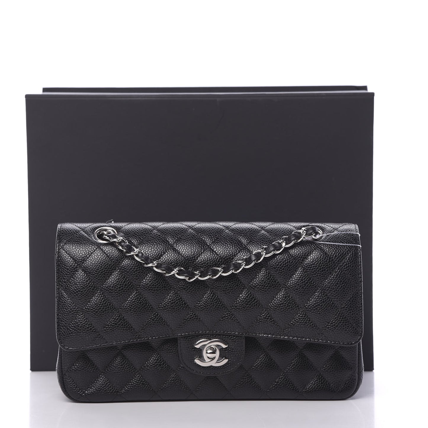 Caviar Quilted Medium Double Flap Black