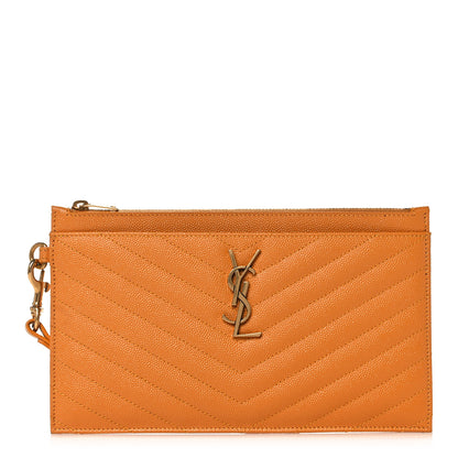 Saint Laurent Grain De Poudre Chevron Monogram Large Bill Pouch Senape Yellow 1 of 10