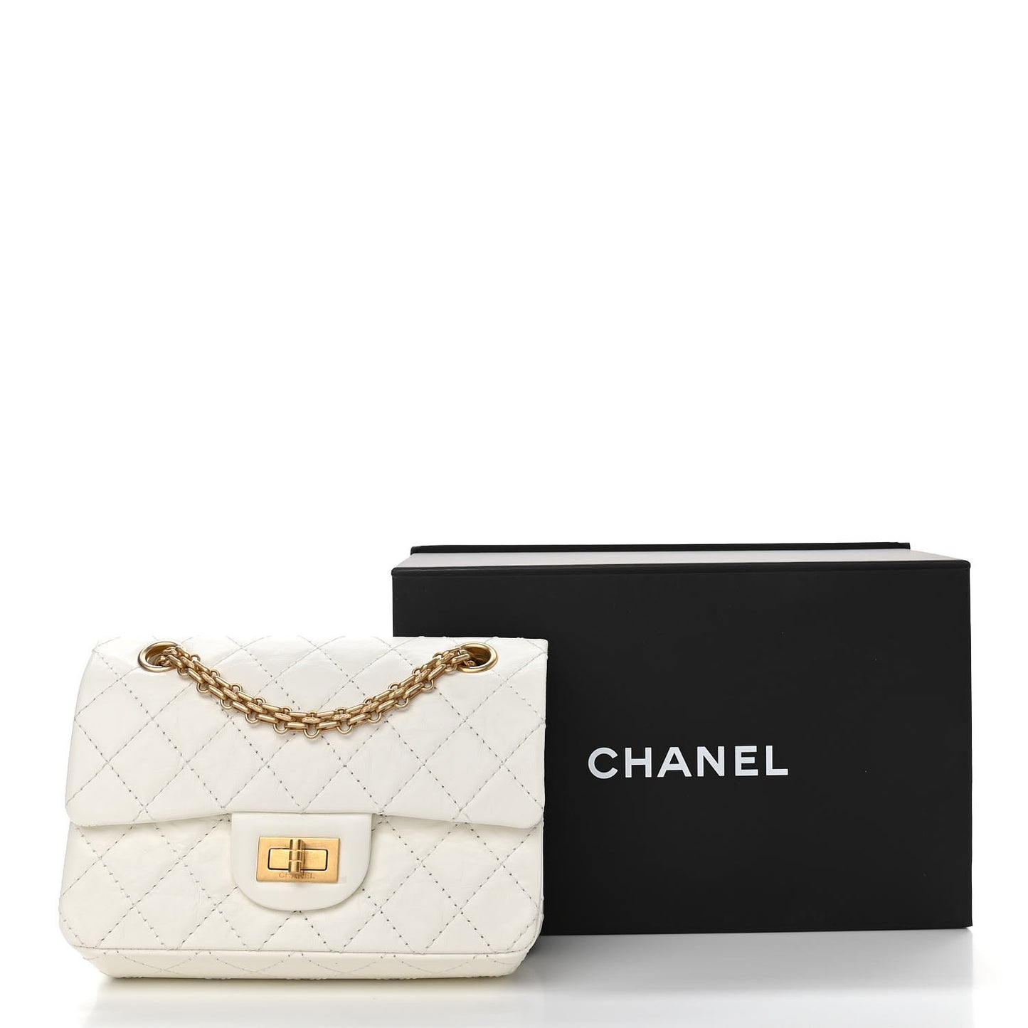 Aged Calfskin Quilted 2.55 Reissue Mini Flap White