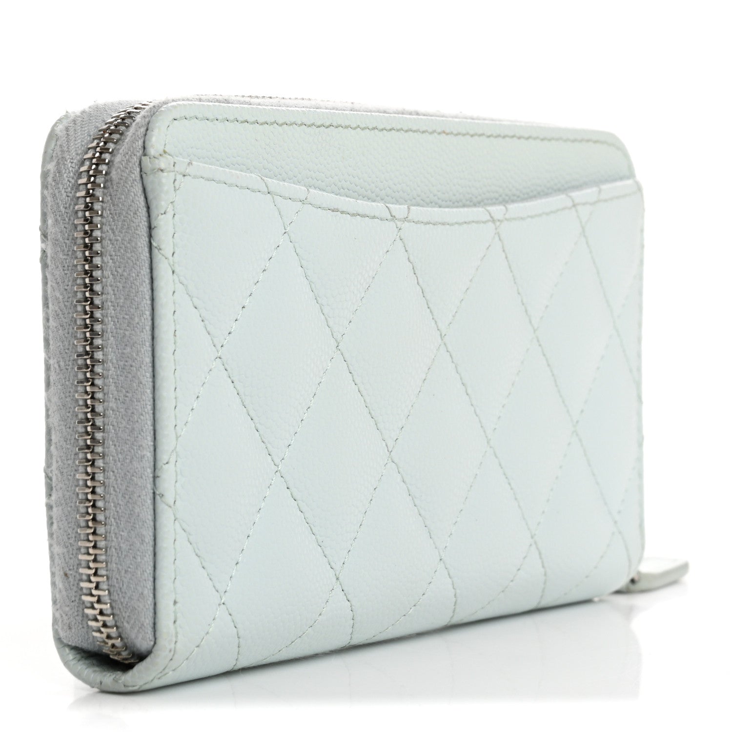Chanel Caviar Quilted Medium Zip Around Wallet Light Blue 3 of 12