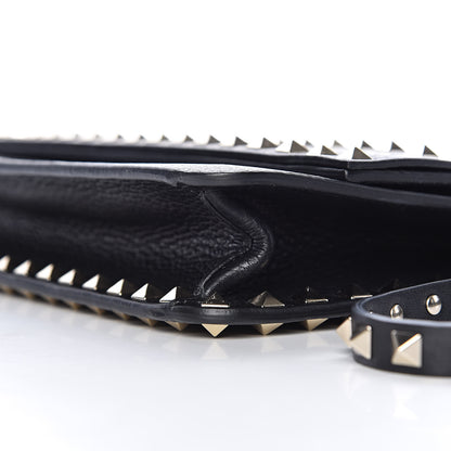 Valentino Garavani Pebbled Calfskin Rockstud Side Slip Wristlet Clutch Black 8 of 9