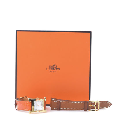 Hermes Stainless Steel Alligator 21mm Heure H Hour Quartz Watch Orange 5 of 5