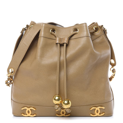 Chanel Caviar CC Drawstring Shoulder Bag Beige 1 of 12