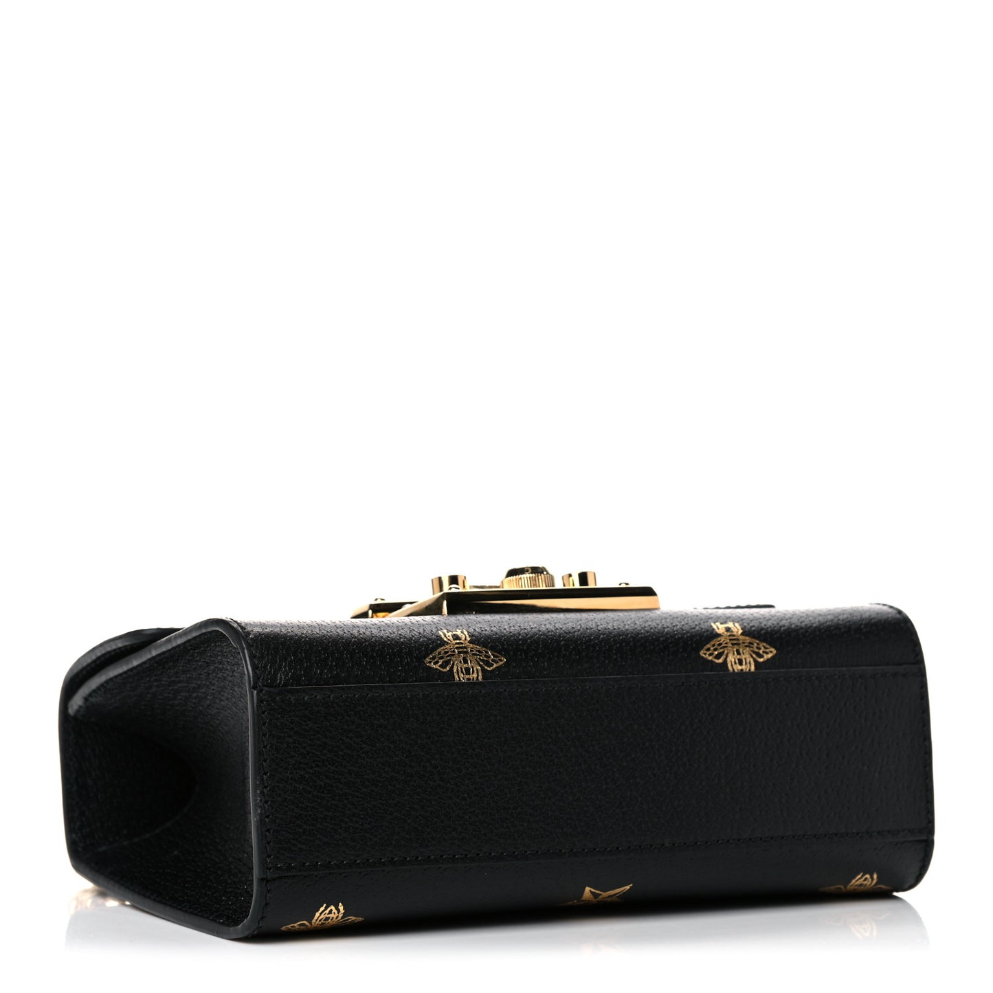 Grained Calfskin Bee Star Small Padlock Shoulder Bag Black
